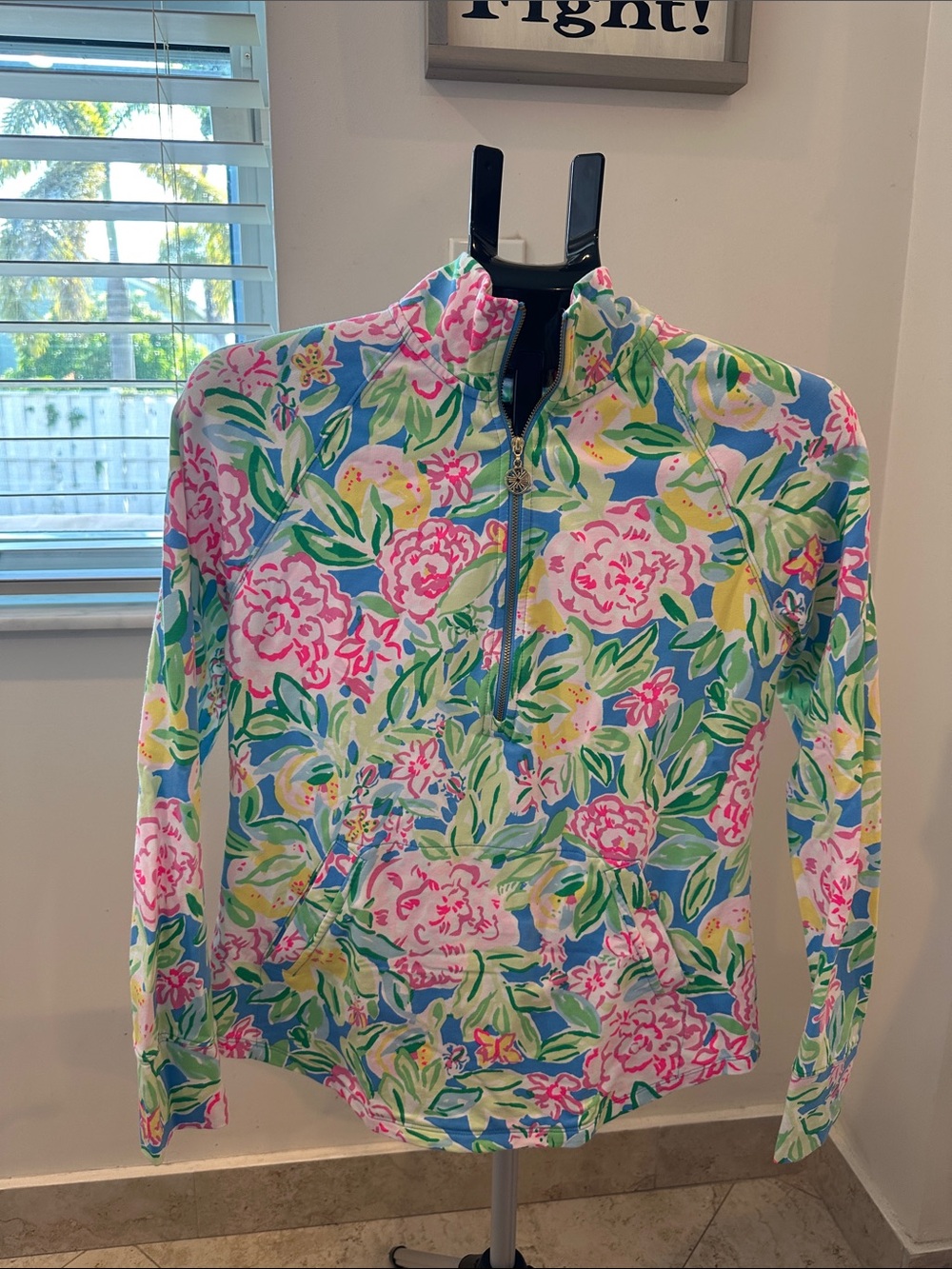 Lilly Pulitzer Bright Floral Half-Zip Pullover in Pink, Blue & Green